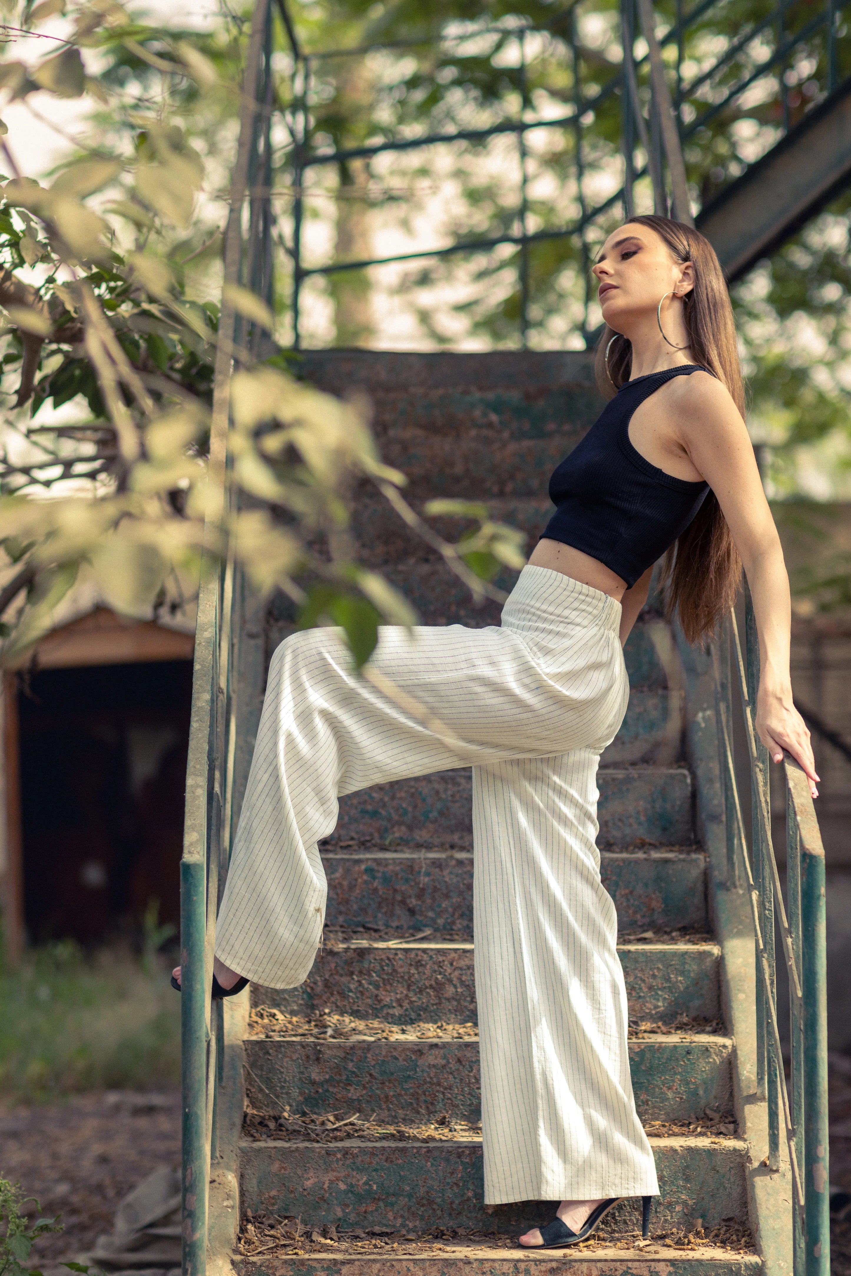 Linen Lines Wide Leg Pants - Beige