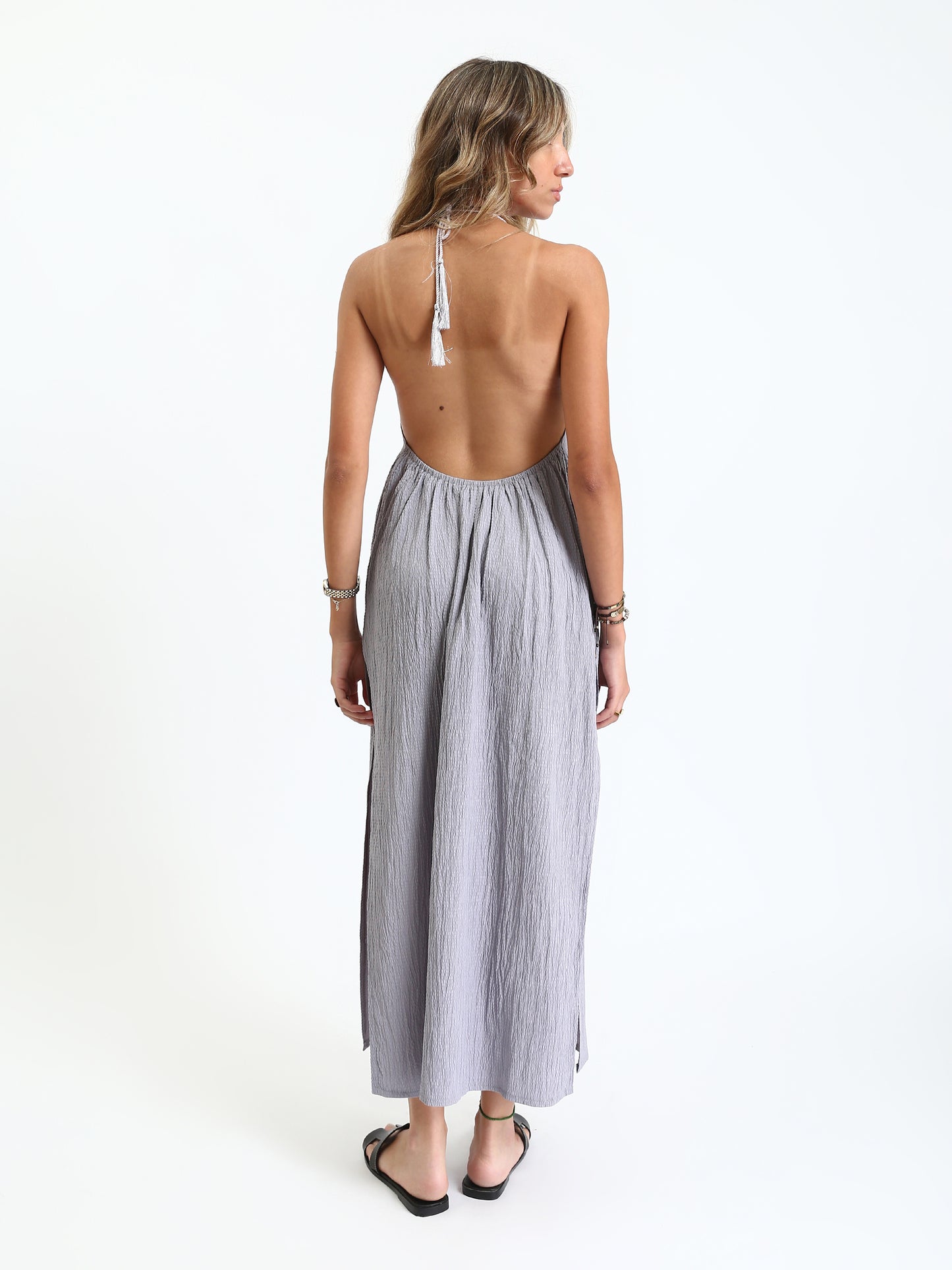 Synthetic Halter-Neck Casual Summer Dress - Lavender