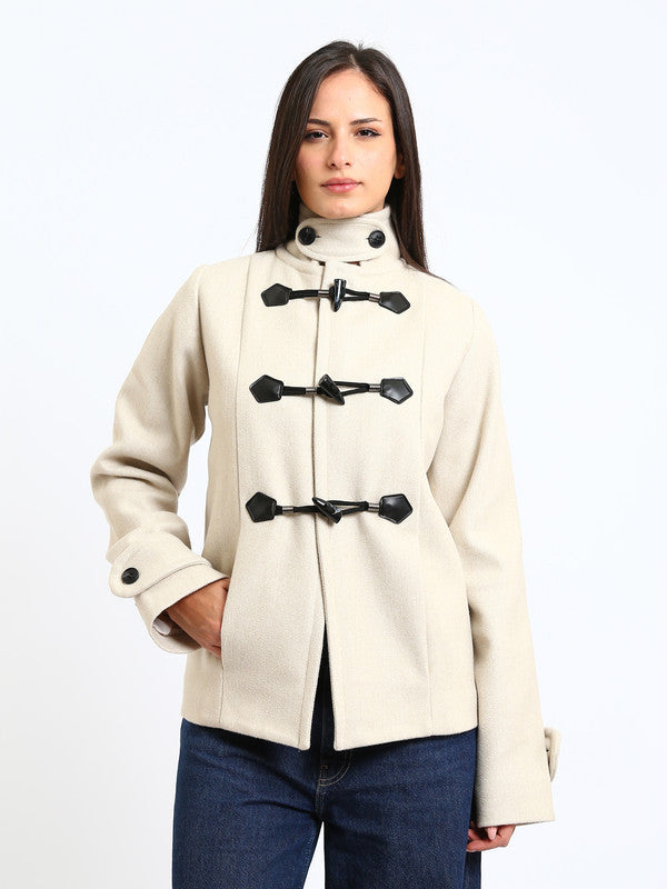 Wool Blend Felt Plain Toggle Jacket – Greige