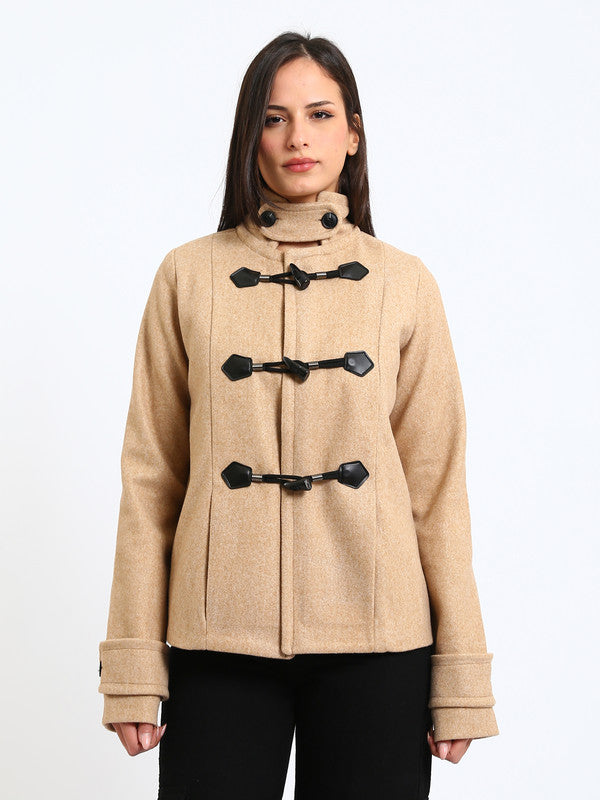 Wool Blend Felt Plain Toggle Jacket – Beige
