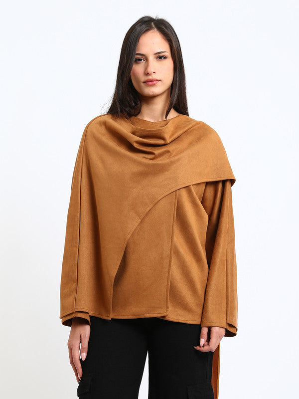 Suede Plain Poncho – Camel