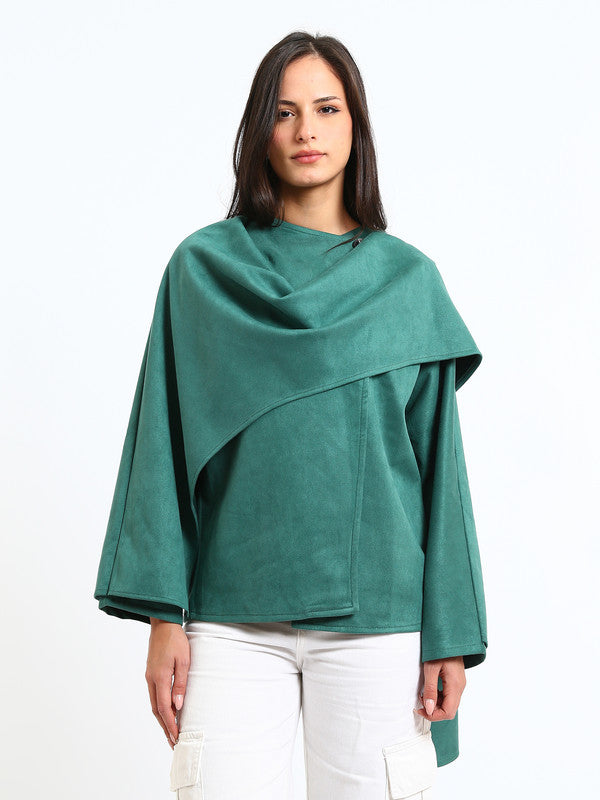 Suede Plain Poncho – Deep Green