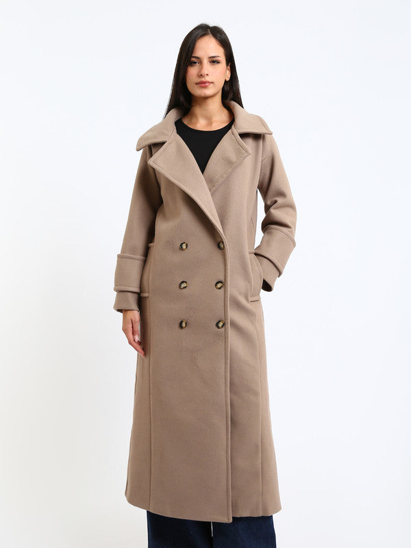 Wool Blend Felt Plain Overcoat – Café