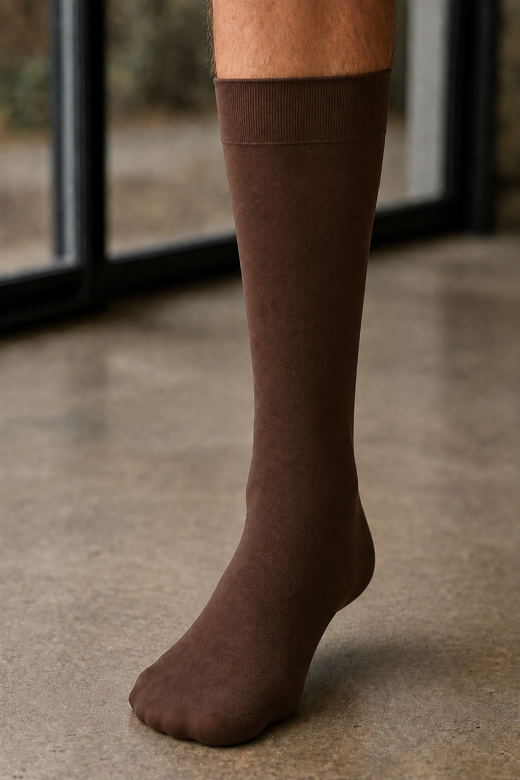Men's Nylon Brown Mid Calf Socks