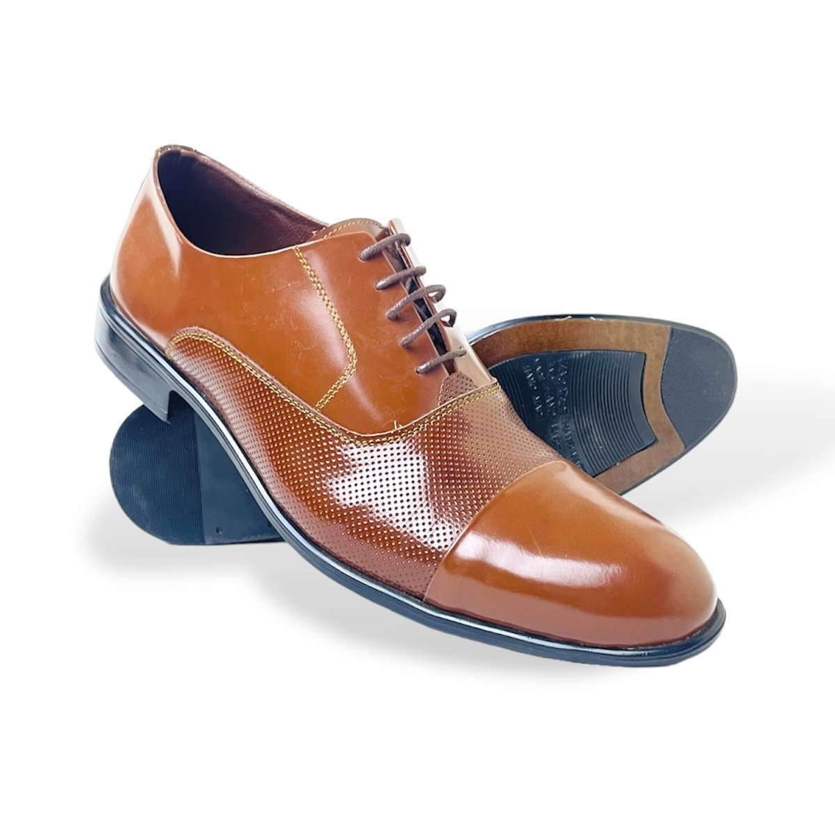 Leather Perforated Oxford Shoes - Brown
