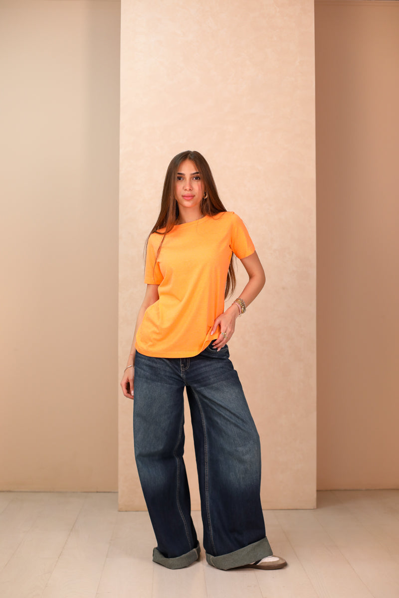 Orange Heart Printed Oversize T-Shirt
