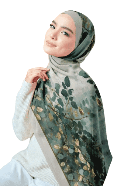 Printed Chiffon Crepe Veil - Green