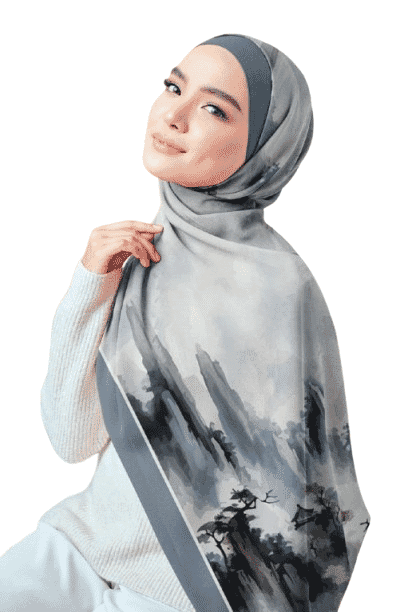 Printed Chiffon Crepe Veil - Gray