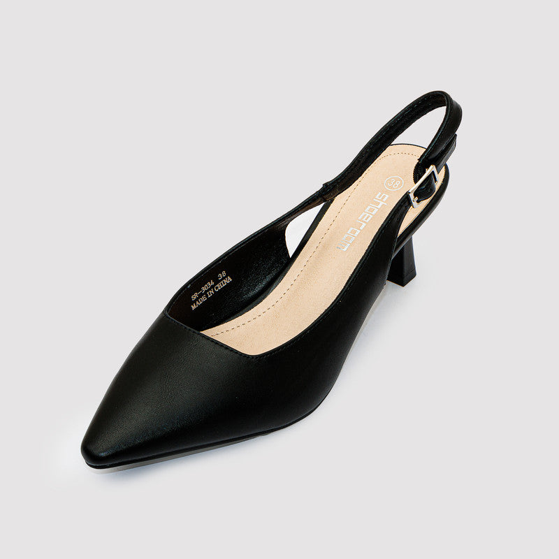 Faux Leather Plain Slingback Pumps - Black