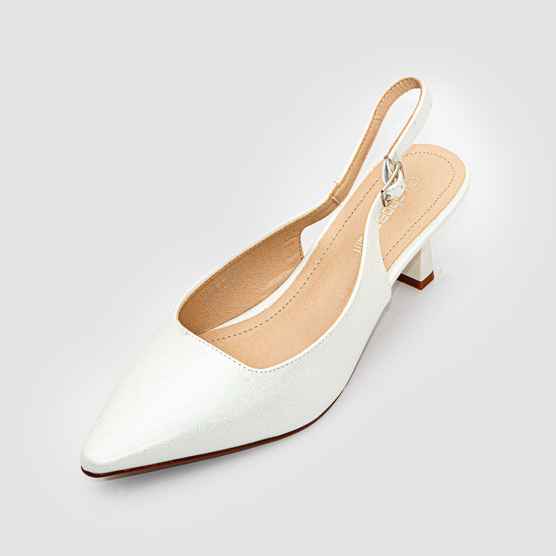 Faux Leather Plain Slingback Pumps - White