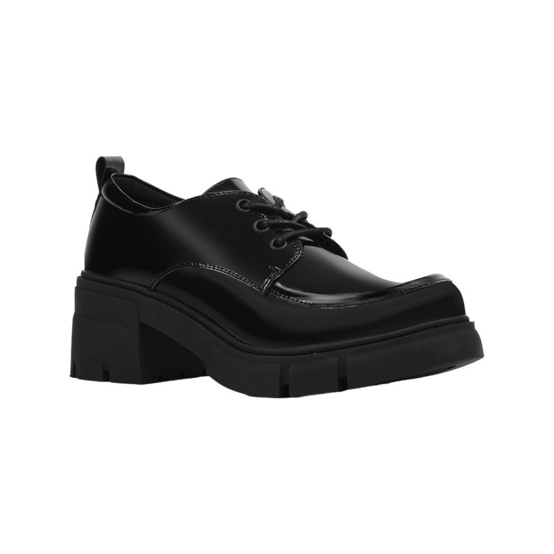 Pu Leather Solid Chunky Oxford Shoes – Black Patent (SR-3072)