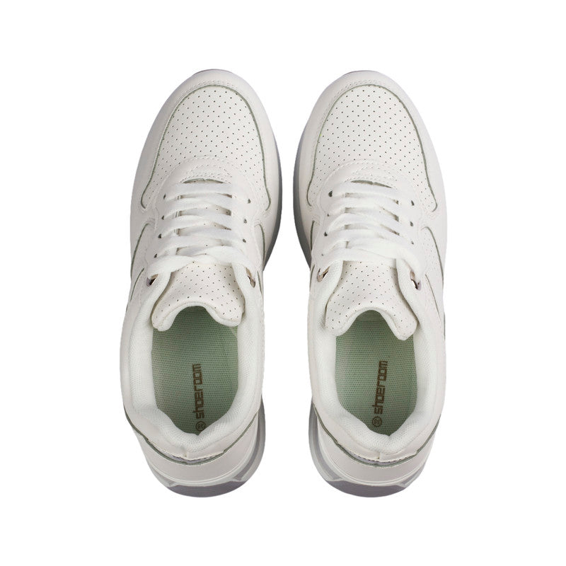 PU Leather Perforated Platform Sneakers – White&Grey