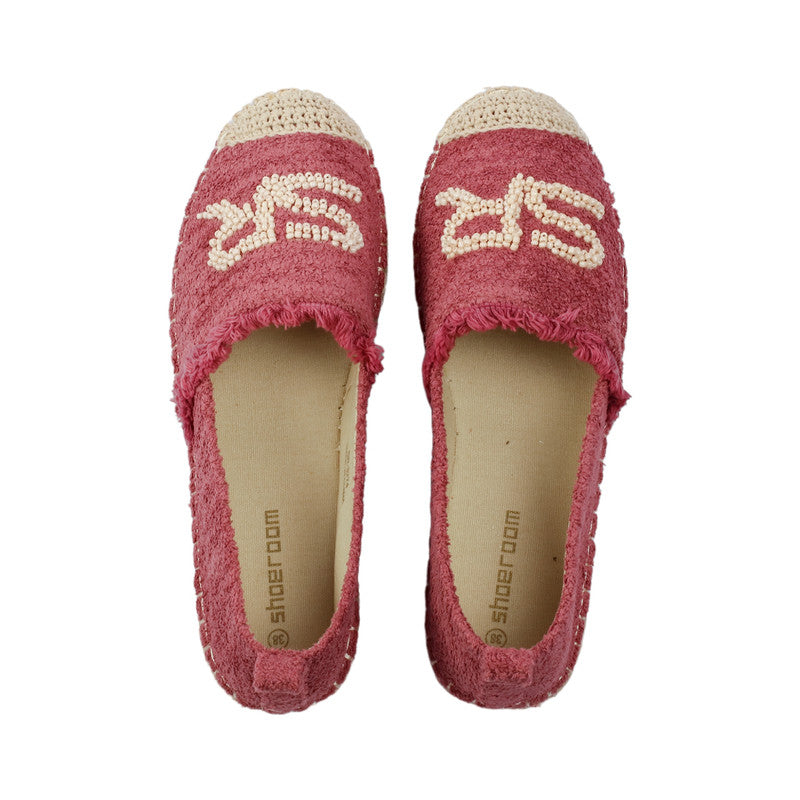 Terry Fabric Embellished Espadrille Flats - Dark Pink
