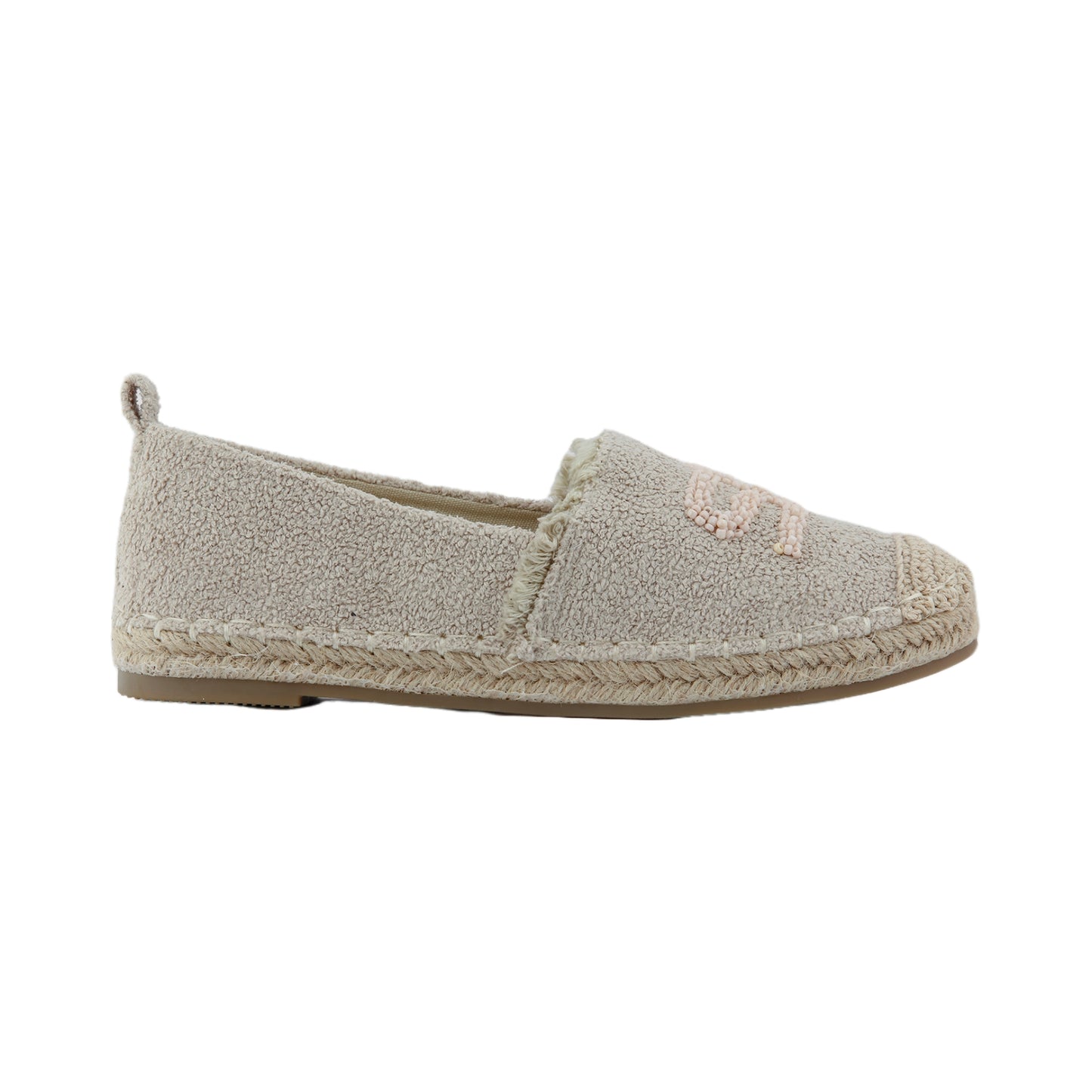 Woven Fabric Beaded Espadrille Flats – Beige