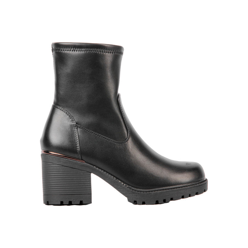 Pu Leather Plain Half Boots – Black (SR-3317)