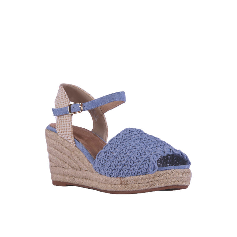 Crochet Fabric Wedge Sandals – Blue