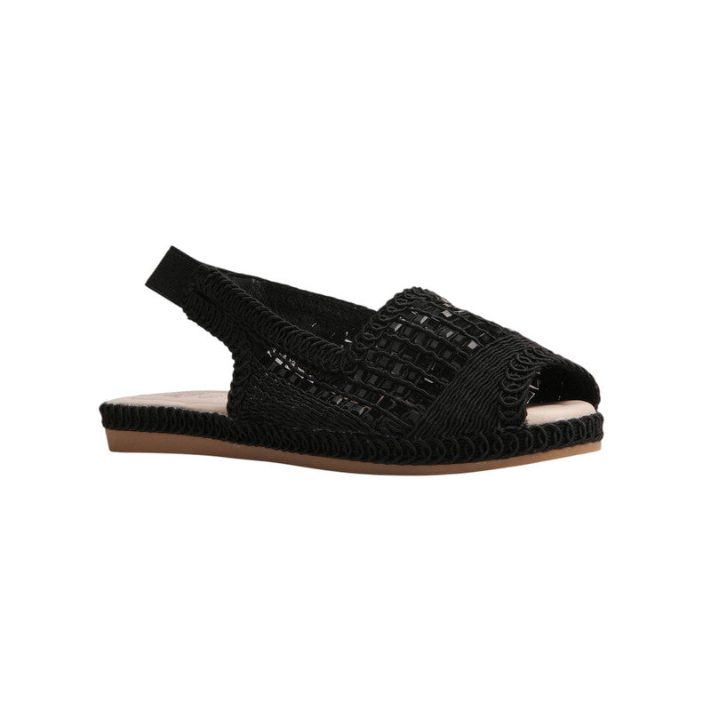 Woven Embellished Slingback Sandals – Black
