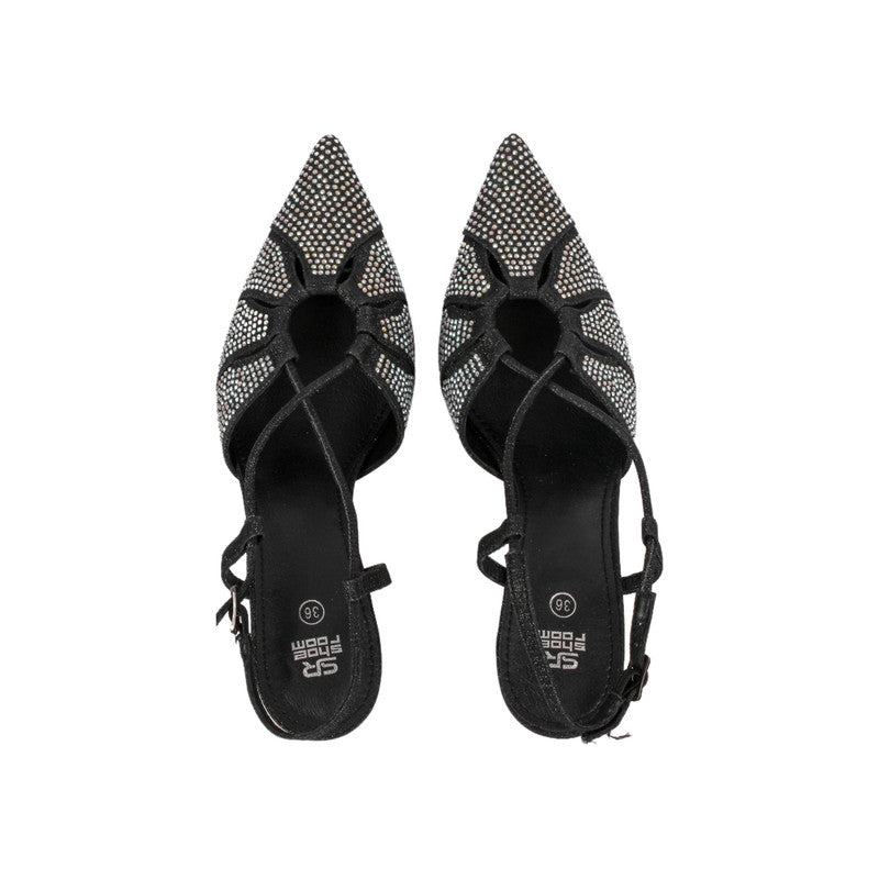 Glitter Embellished Strappy Heels – Black