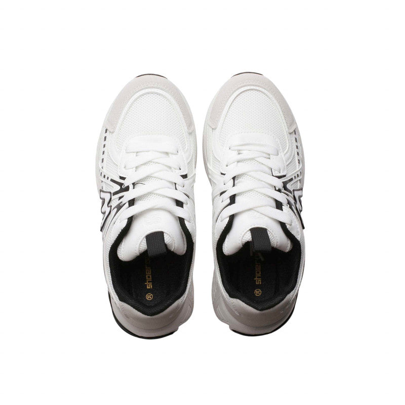PU Leather Mesh Running Sneakers - White