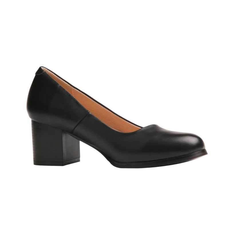PU Leather Classic Block Heels - Black