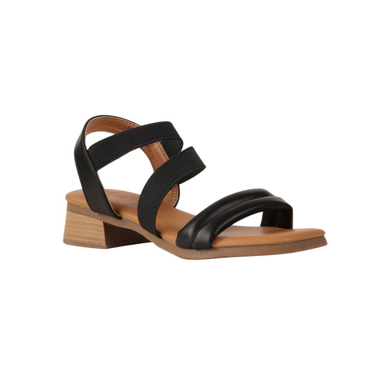 PU Leather Strappy Block Heel Sandals – Black