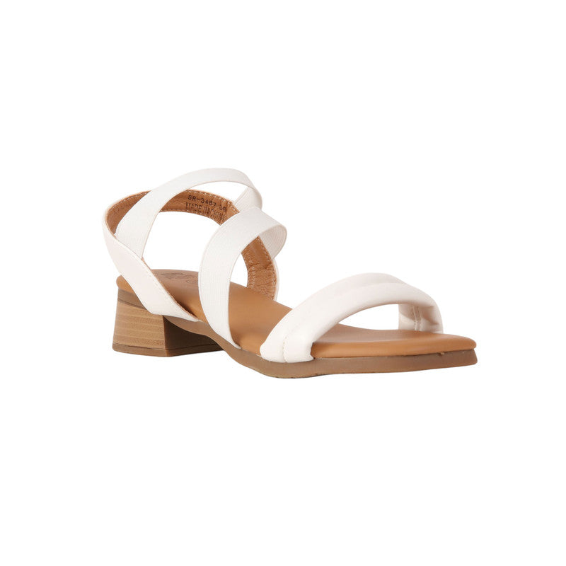 PU Leather Strappy Block Heel Sandals - White