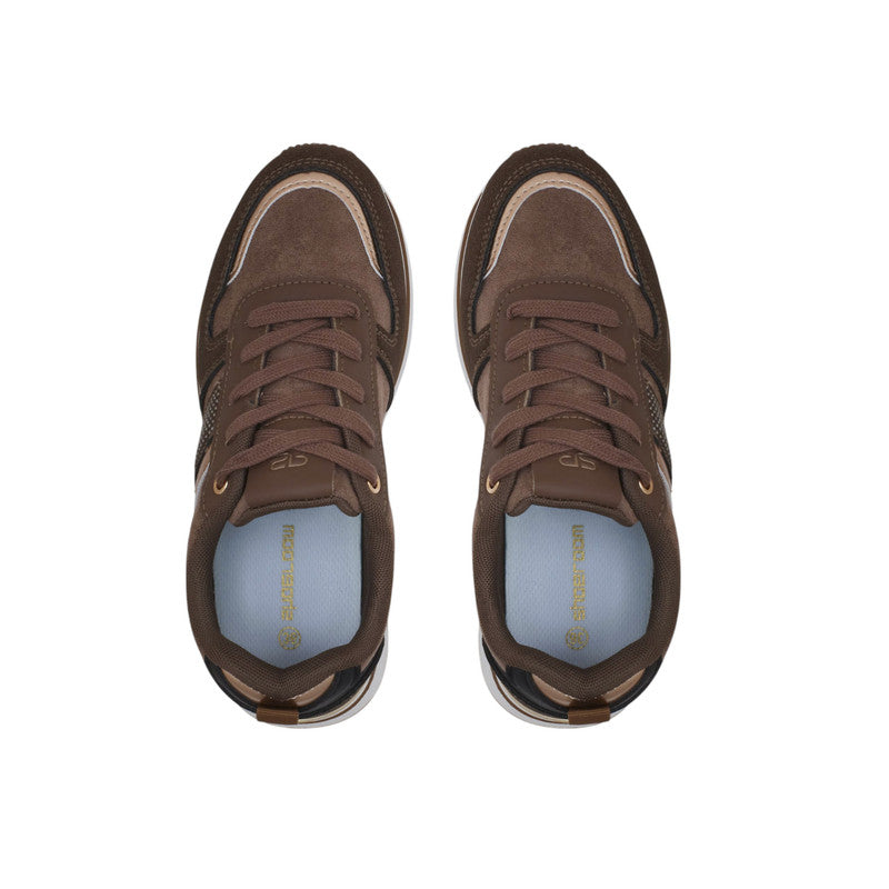 Pu Leather & Suede Panel Sneakers – Brown (SR-3501)