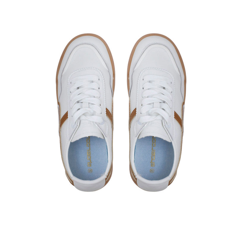 PU Leather Contrast Trim Sneakers - White & Camel