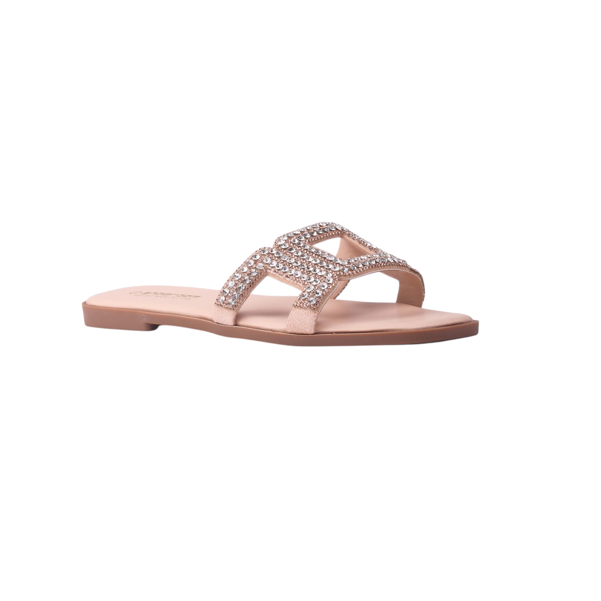 Rhinestone Buckle Slide Slippers - Nude