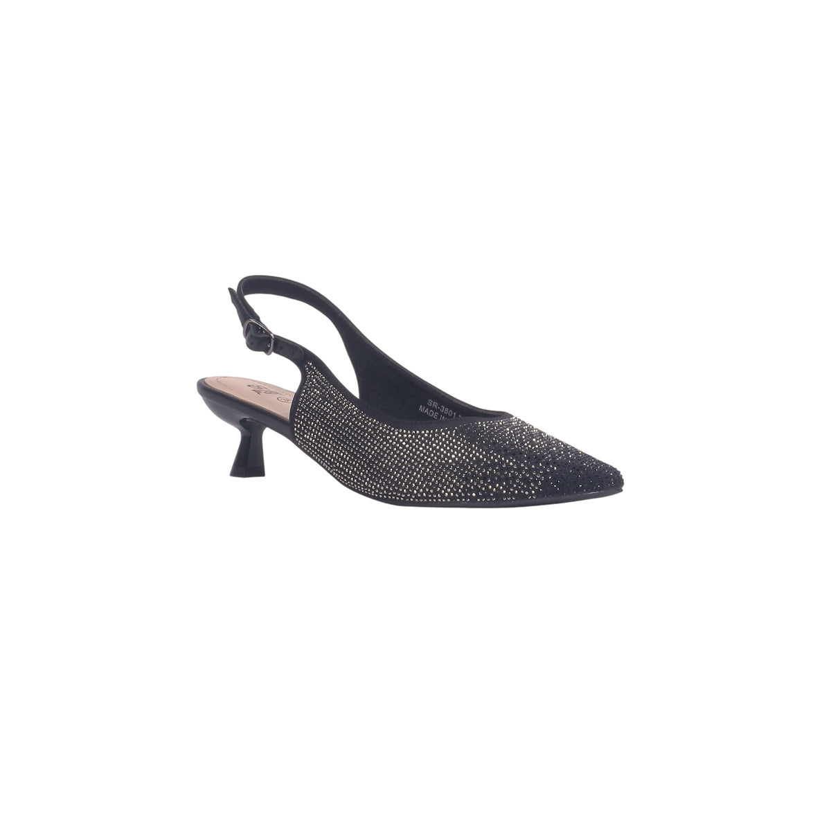 Embellished Pointed Slingback Heels - Black