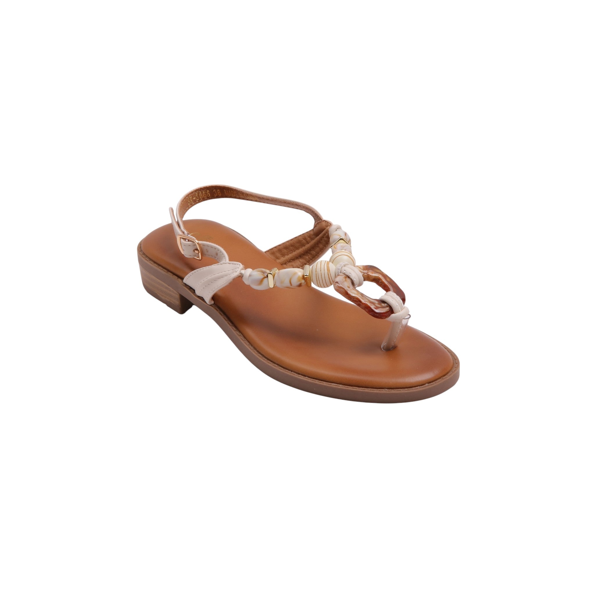 Beaded T-Strap Sandals - White