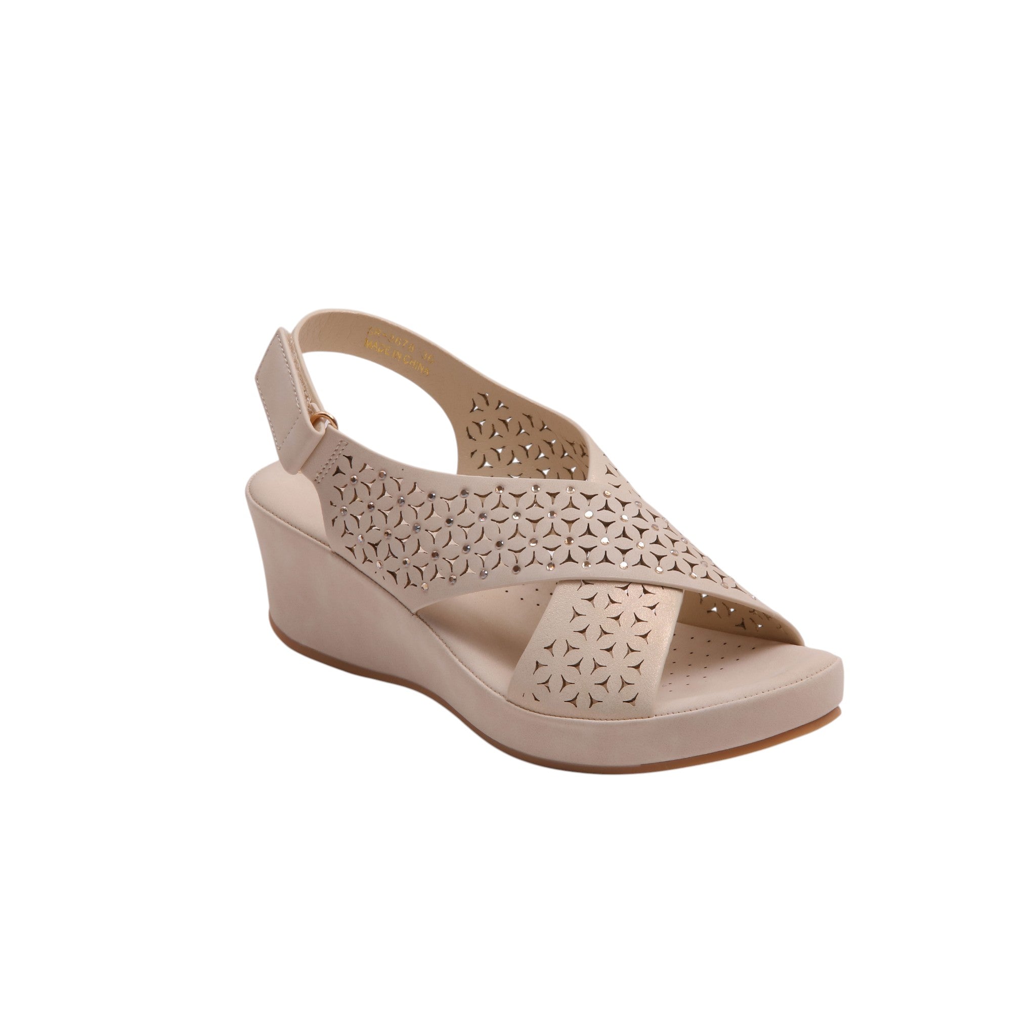 Laser Cut Cross Strap Comfort Sandals - Beige