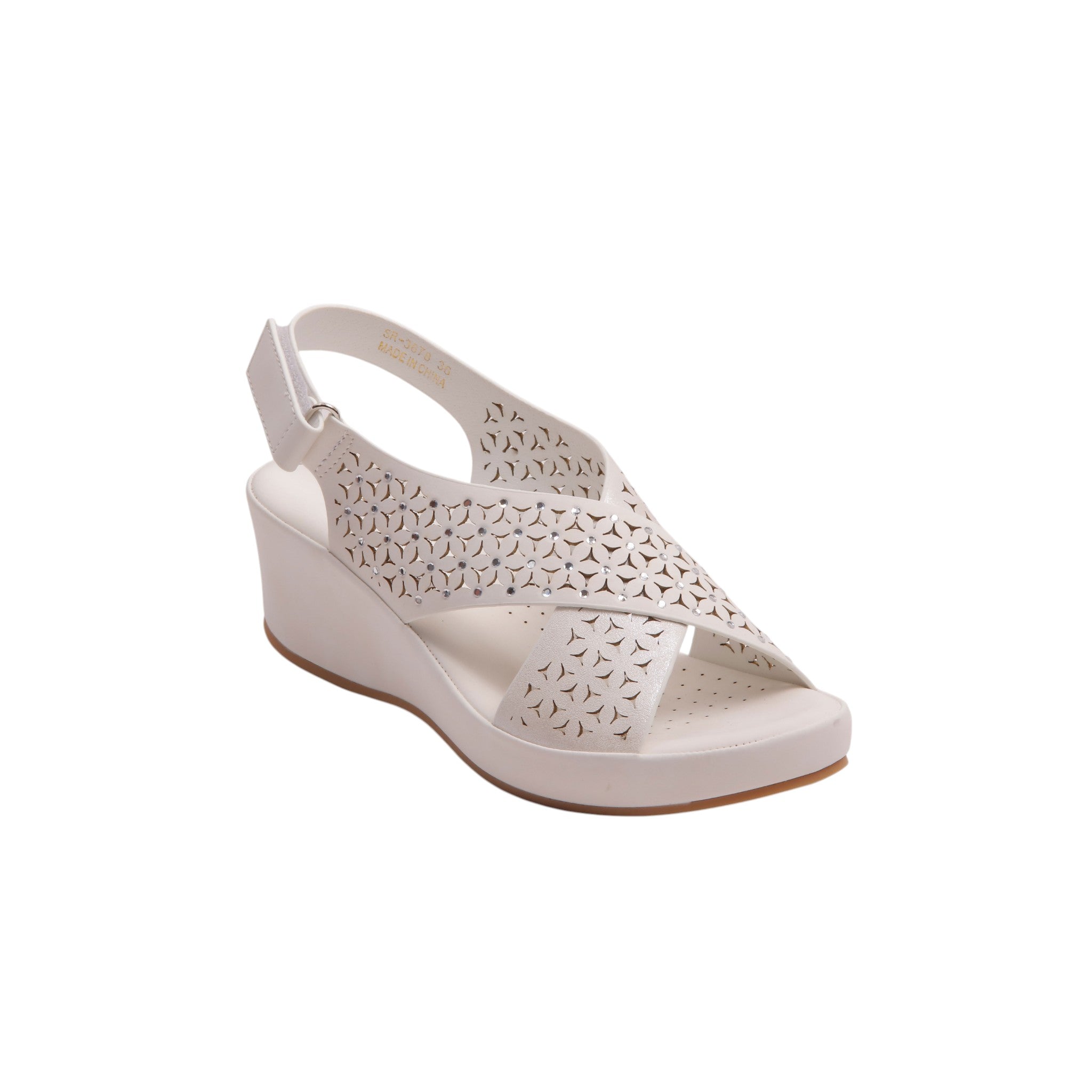Laser Cut Cross Strap Comfort Sandals - White