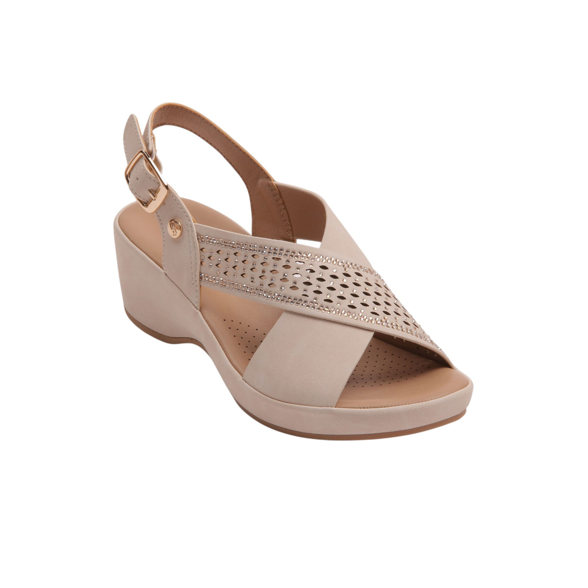 Embellished Wedge Slingback Sandals - Beige