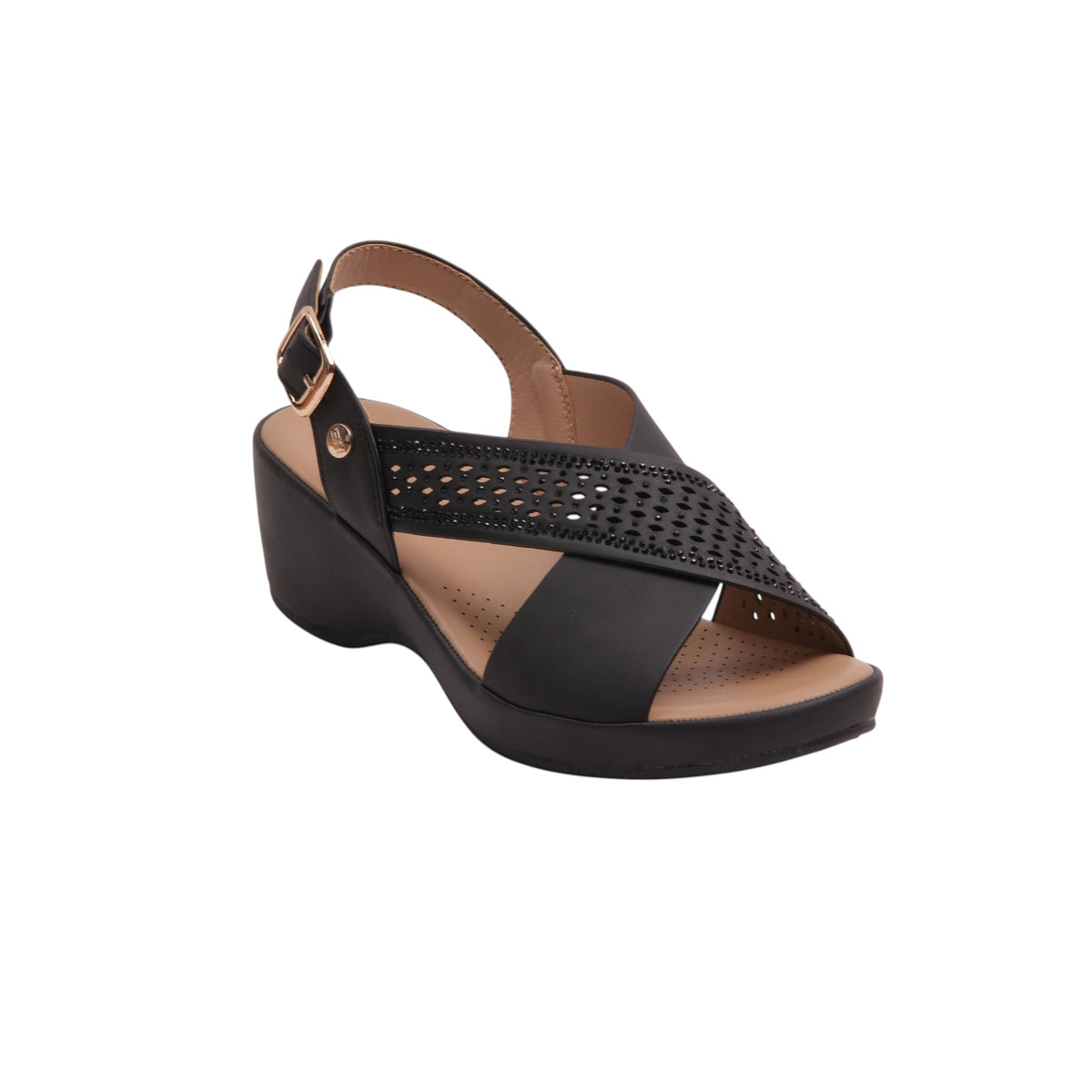 Embellished Wedge Slingback Sandals - Black