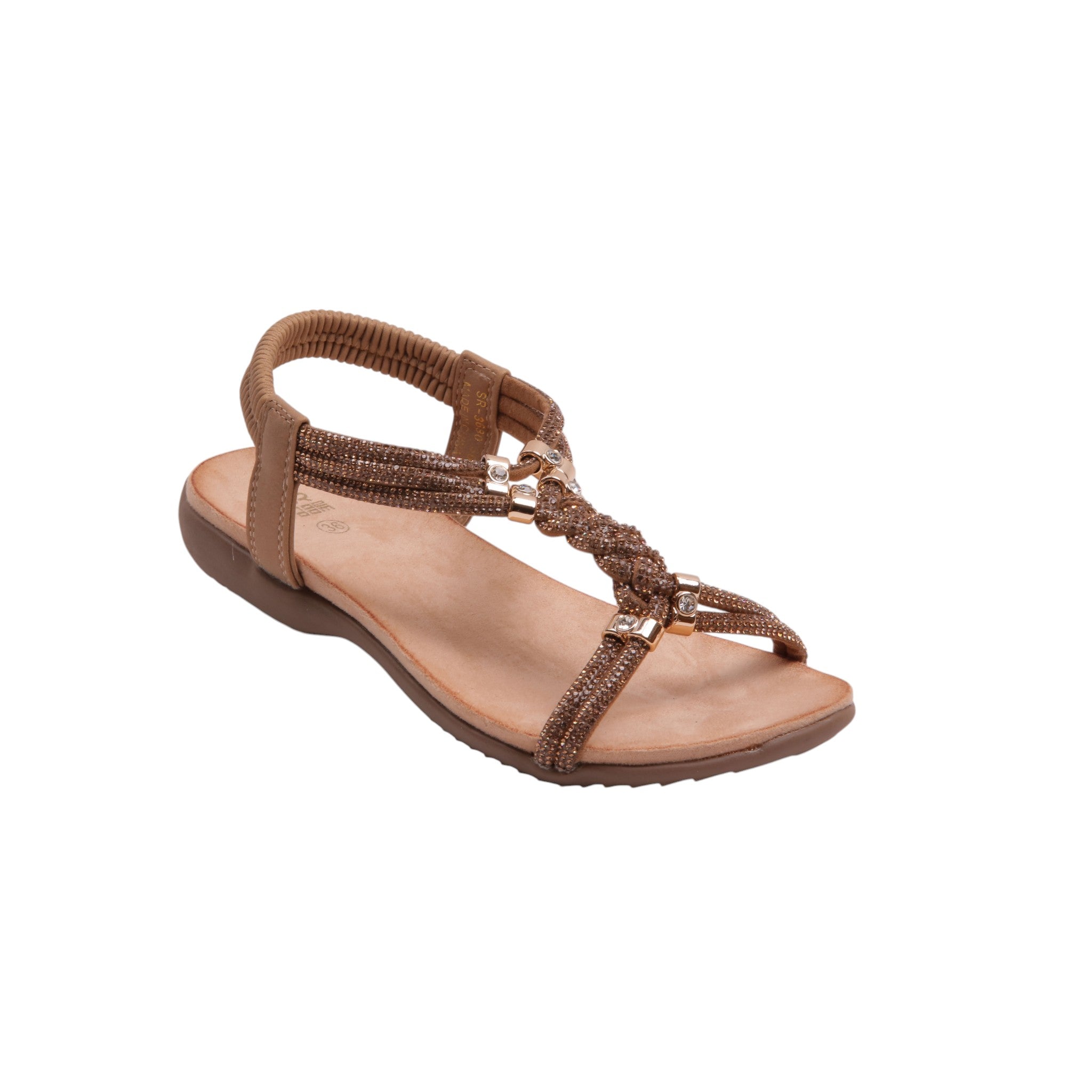Rhinestone Braided Slingback Sandals - Camel