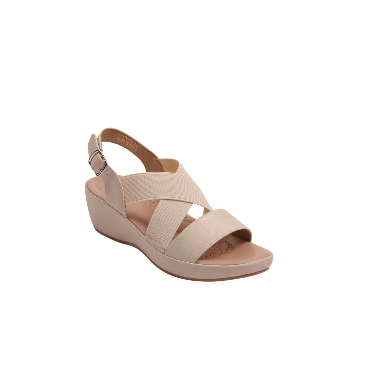 Cross Strap Wedge Sandals - Beige