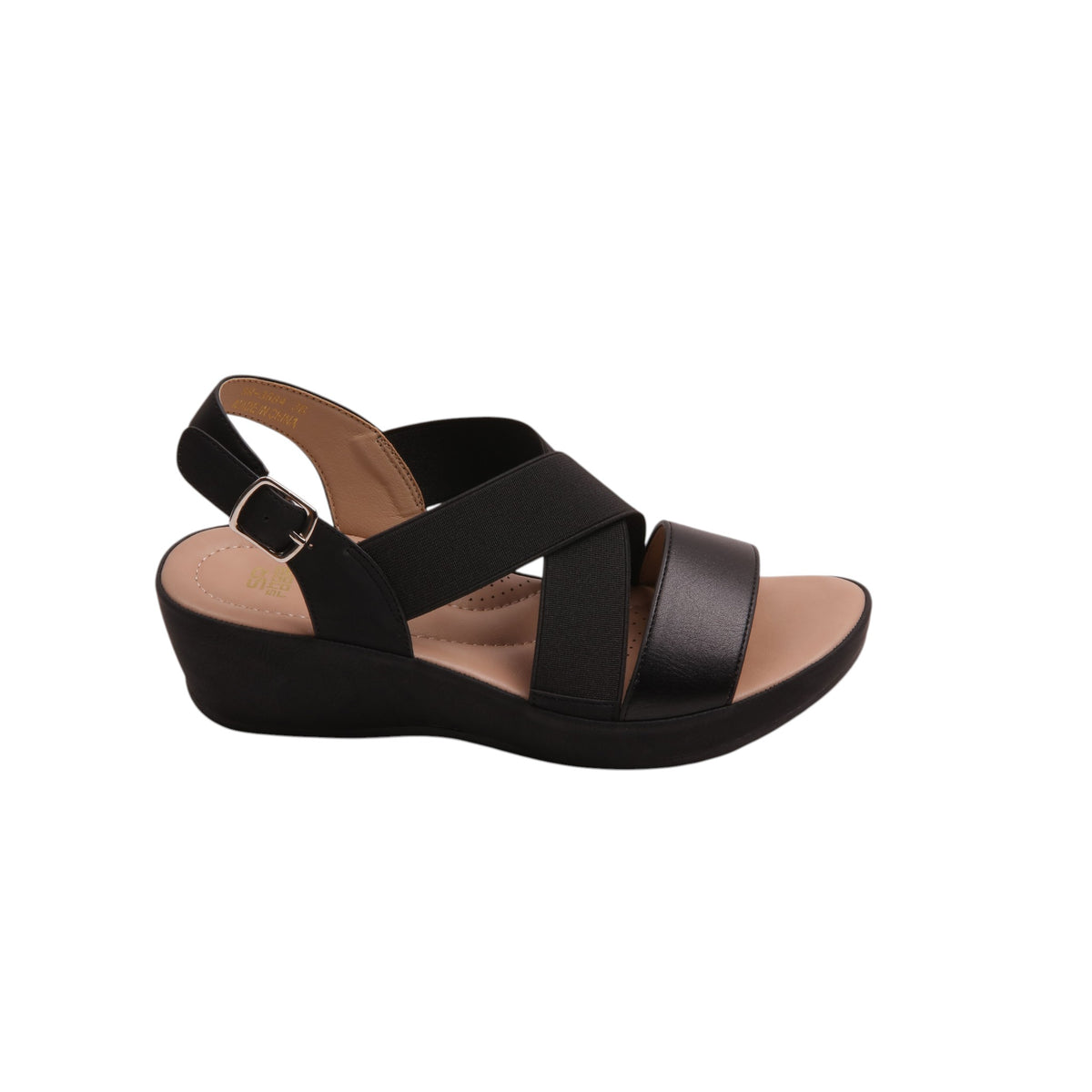 Cross Strap Wedge Sandals - Black