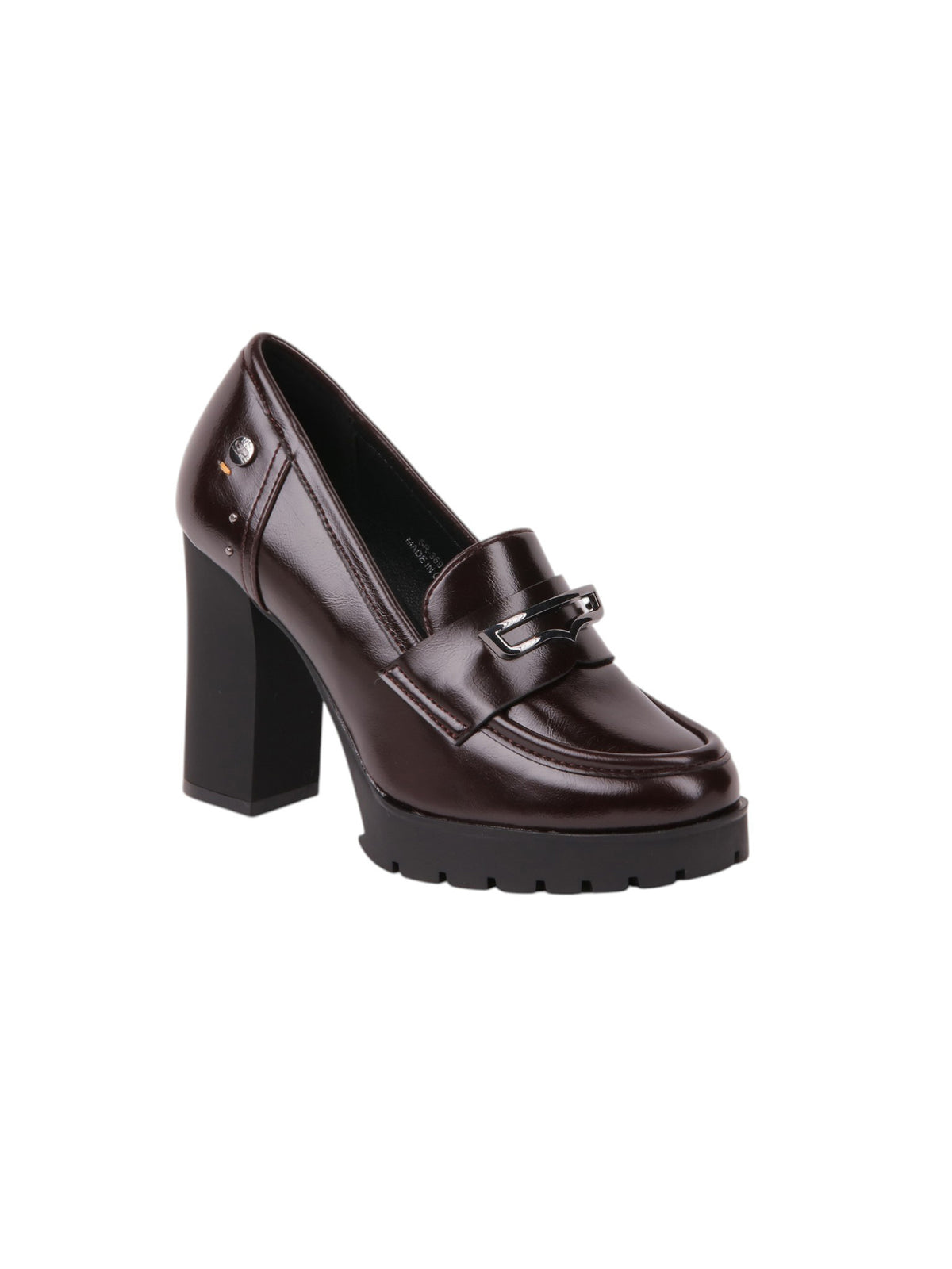 Chunky Heel Loafer Pumps - Burgundy