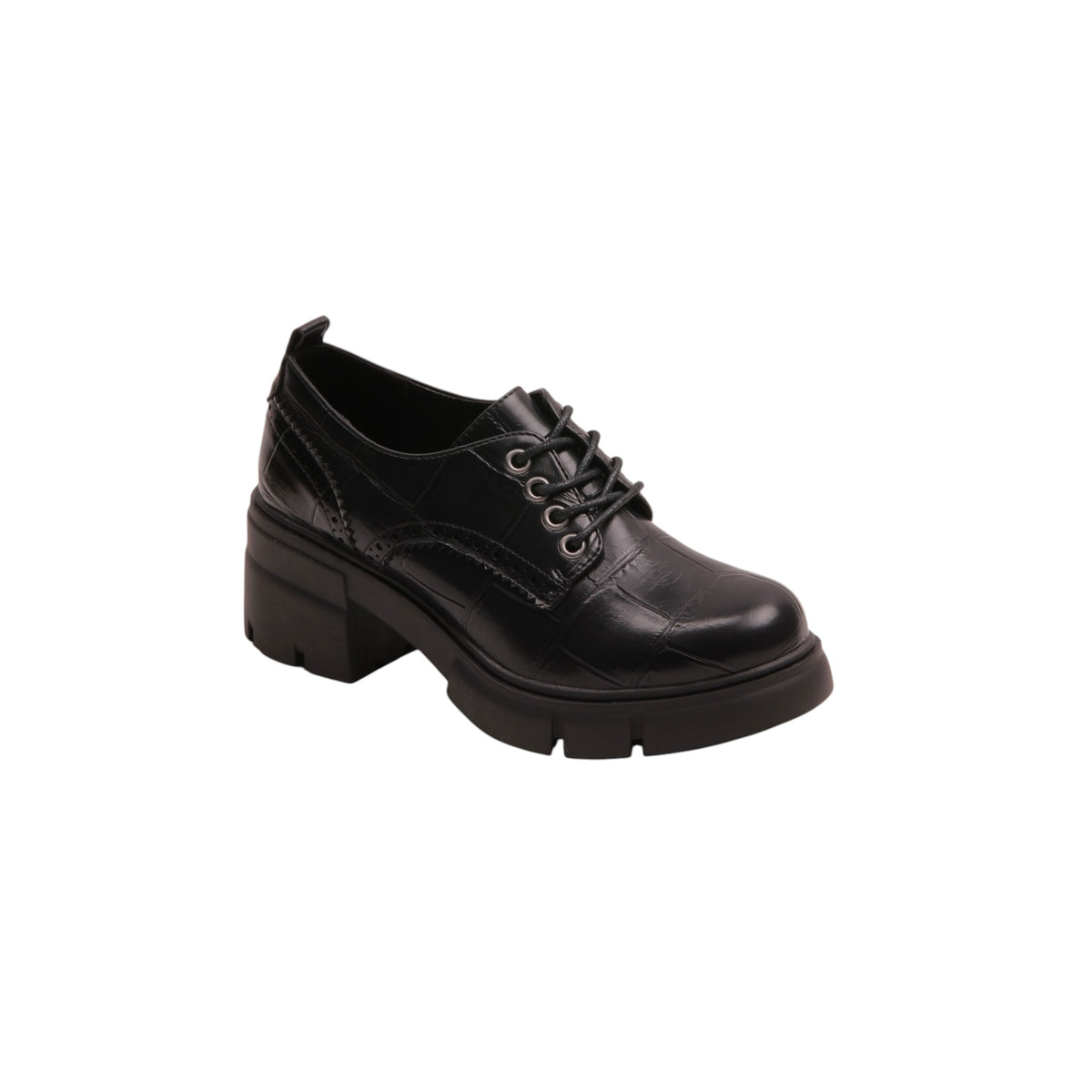 Patent Lace-Up Platform Oxford Shoes - Black