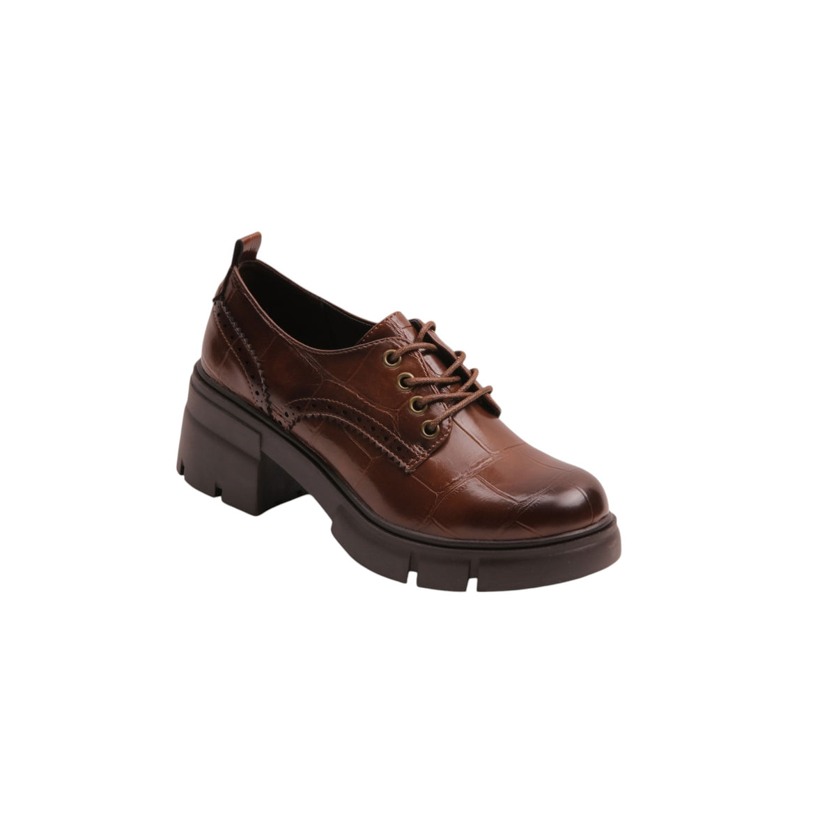 Patent Lace-Up Platform Oxford Shoes - Brown