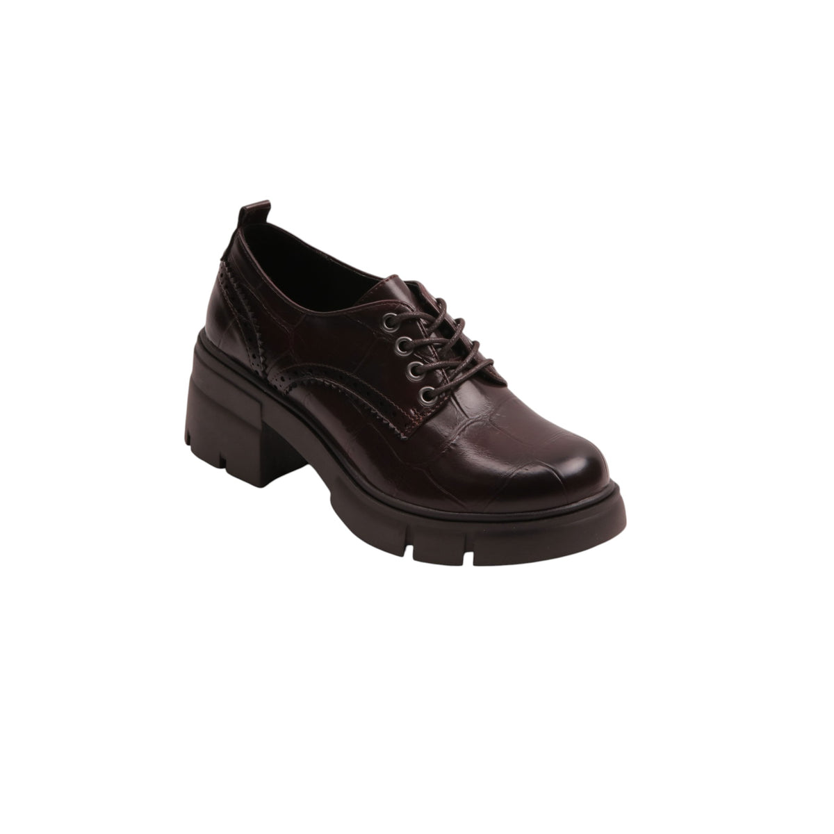 Patent Lace-Up Platform Oxford Shoes - Burgundy