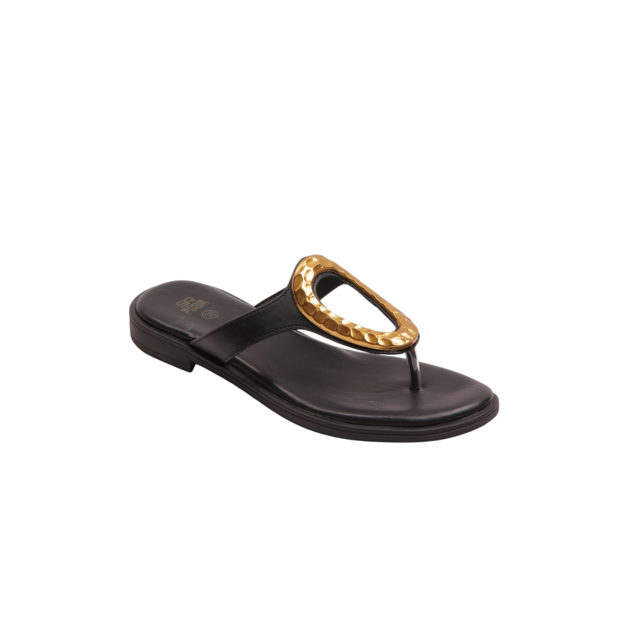 Metallic Ring Toe-Post Slide Slippers - Black