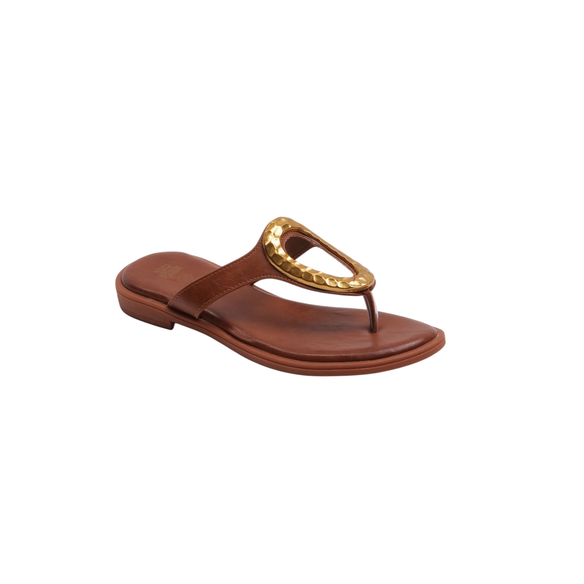 Metallic Ring Toe-Post Slide Slippers - Camel