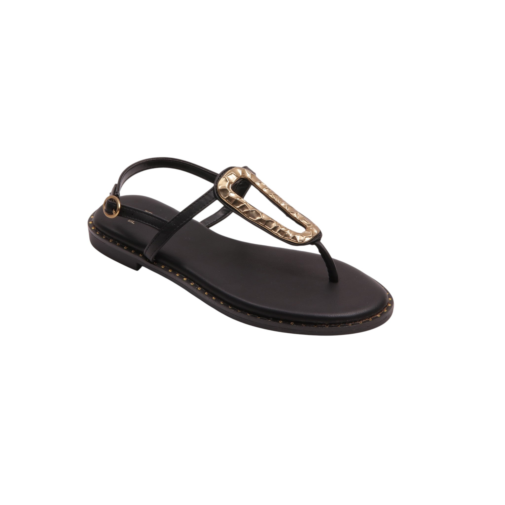 Metallic Buckle Toe-Post Sandals - Black