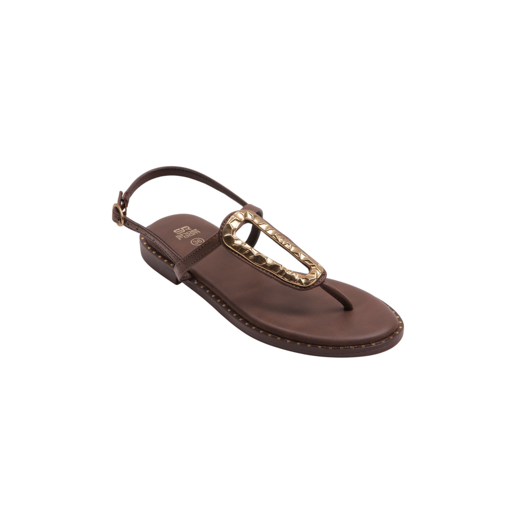 Metallic Buckle Toe-Post Sandals - Brown