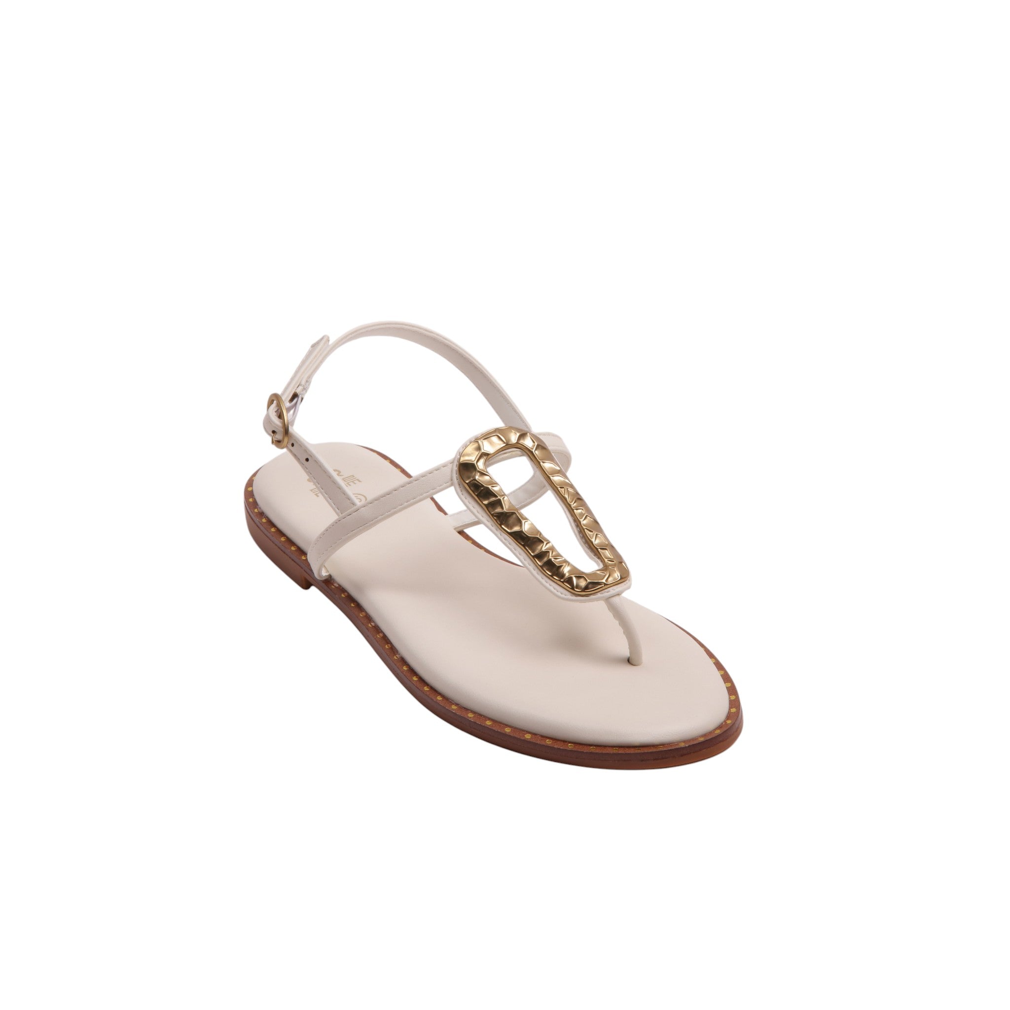 Metallic Buckle Toe-Post Sandals - Off White