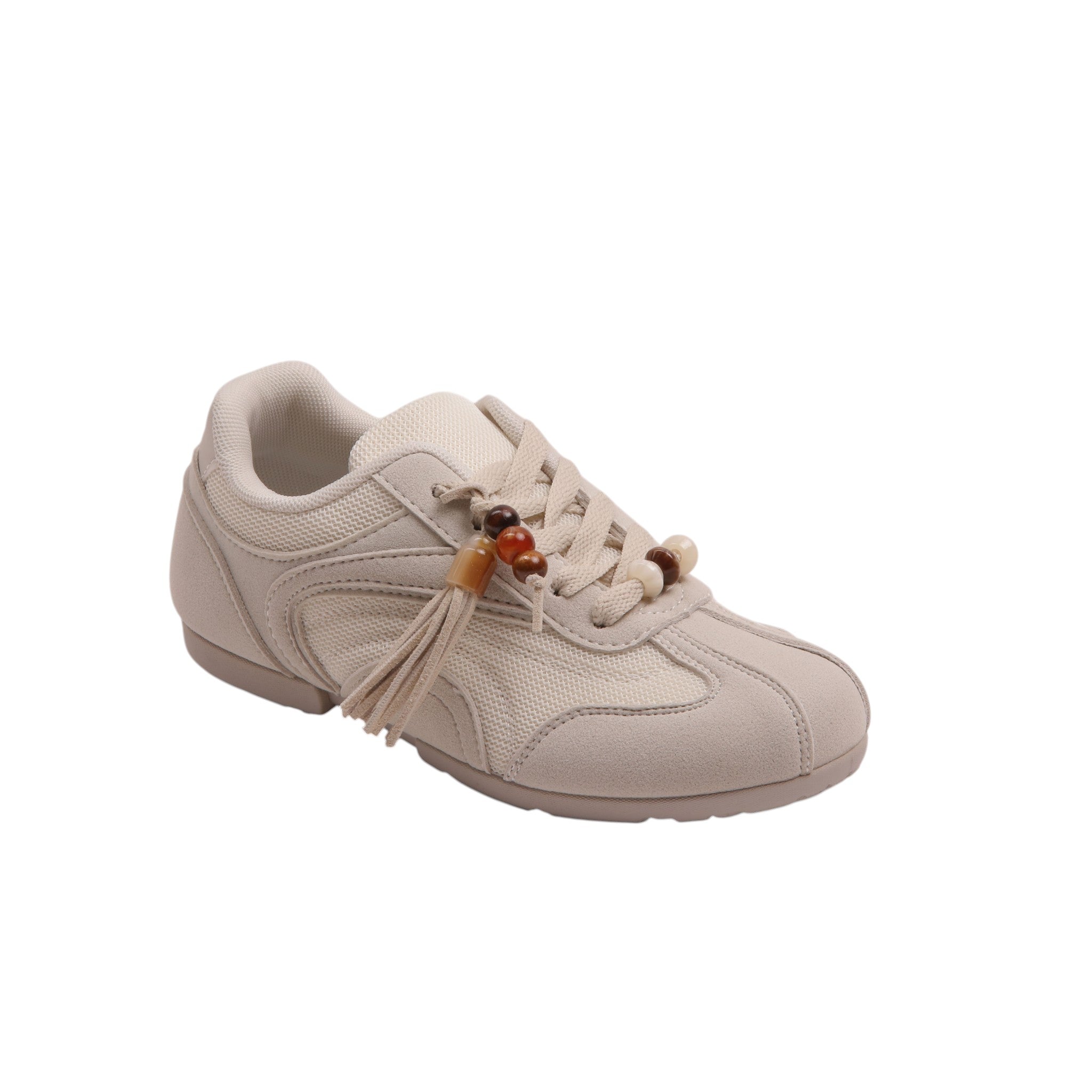 Casual Mesh Sneakers with Beaded Charm - Grey