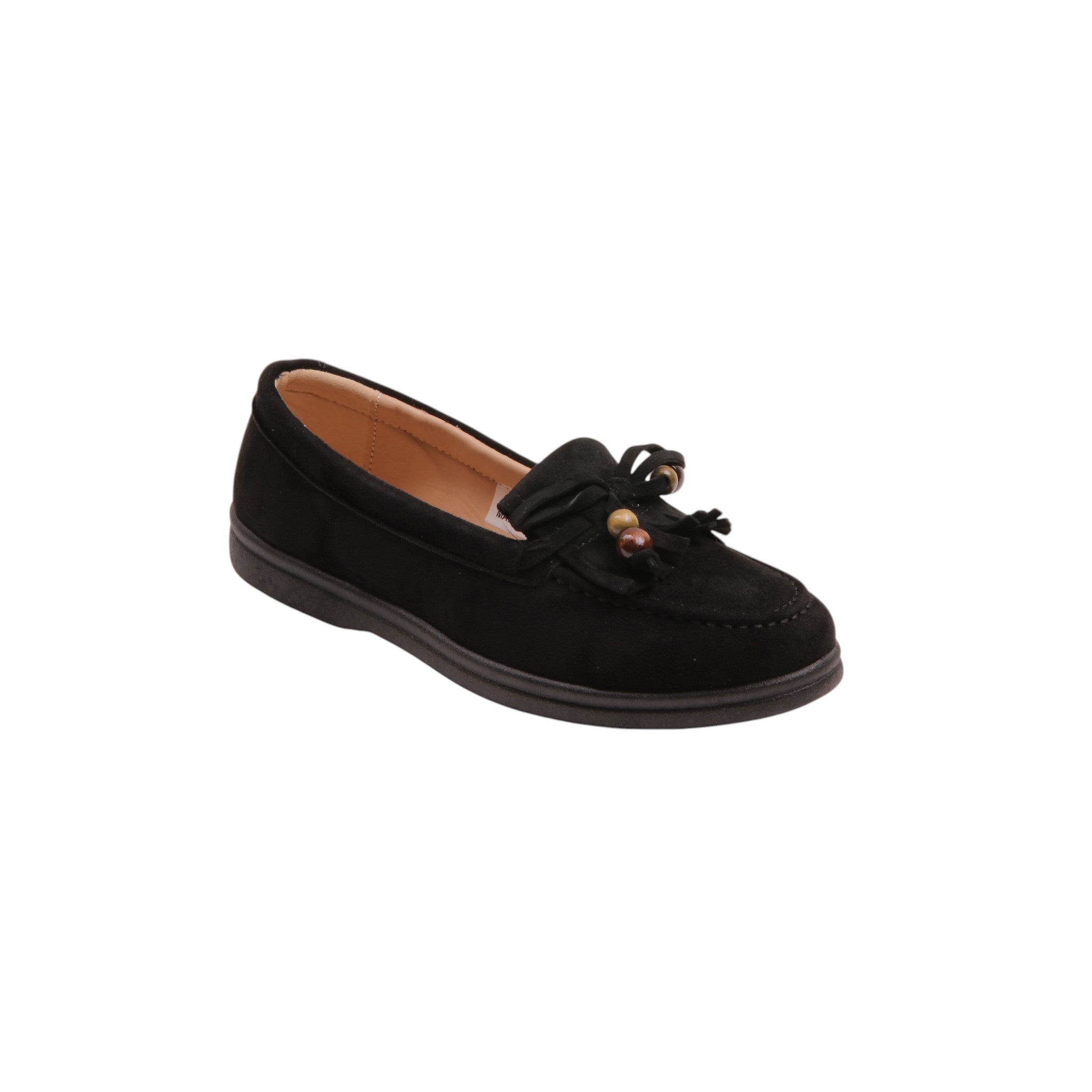 Suede Tassel Loafers with Beaded Detail - Black
