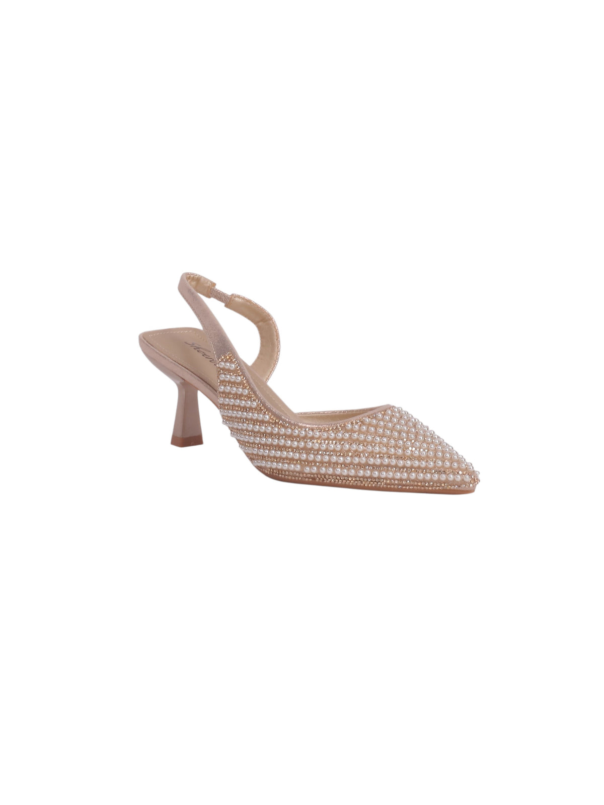 Pearl Embellished Slingback High Heels - Gold